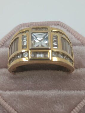 Vintage Ross Simmons Men's Gold Vermeil Sterling Silver CZ Statement Ring Sz 13